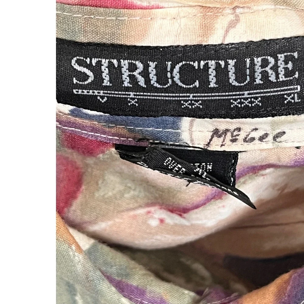 Vintage 80s 90s Structure Men's Size XL‎ Button Up Camp Shirt Floral Grandma